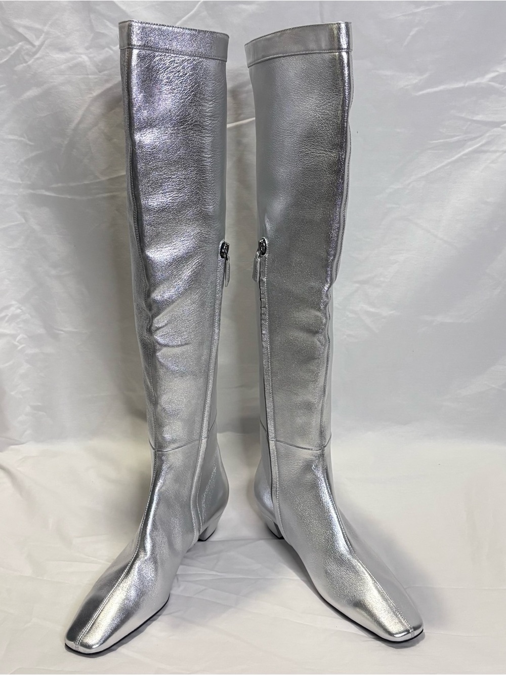 Tom Ford Silver Metallic Leather Over-the-Knee Boots Sz 41